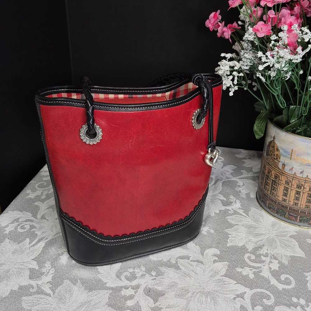 Vintage Brighton Red & Black Leather Bucket Shoul… - image 2