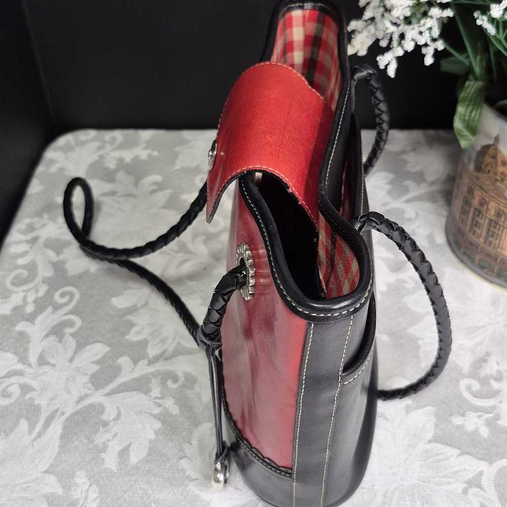 Vintage Brighton Red & Black Leather Bucket Shoul… - image 5