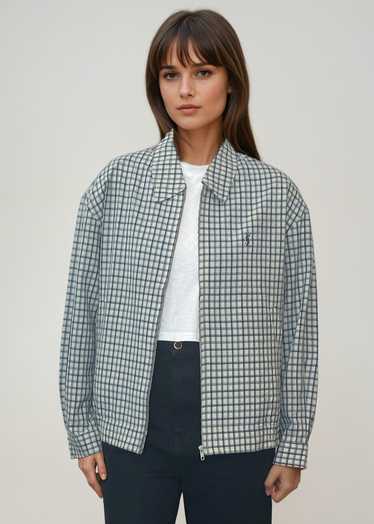 YSL Blue and White Plaid Bomber