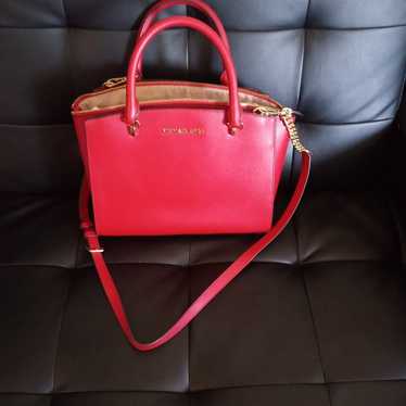 Red Leather Michael Kors Satchel Purse - image 1