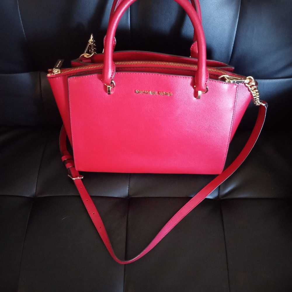 Red Leather Michael Kors Satchel Purse - image 4