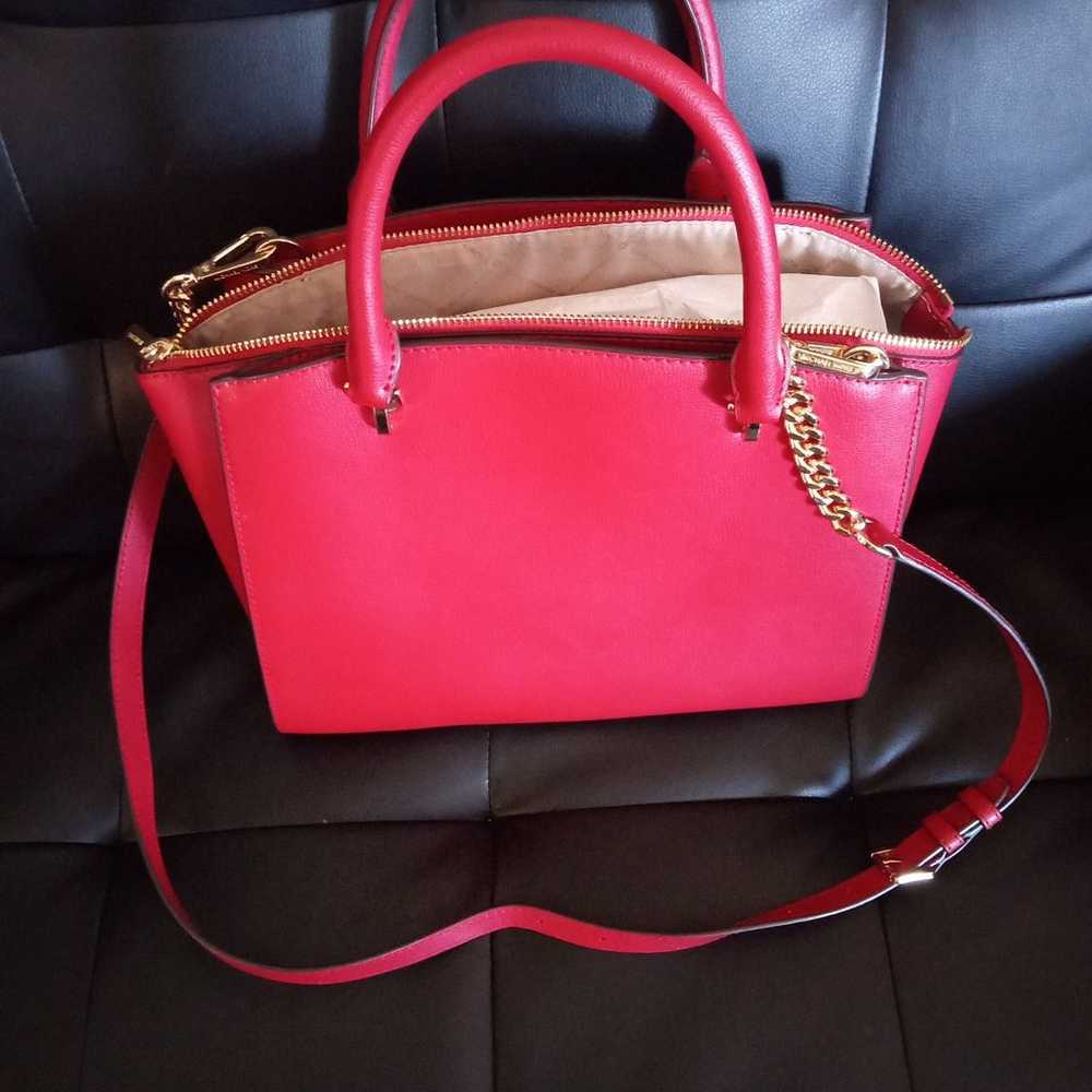 Red Leather Michael Kors Satchel Purse - image 6