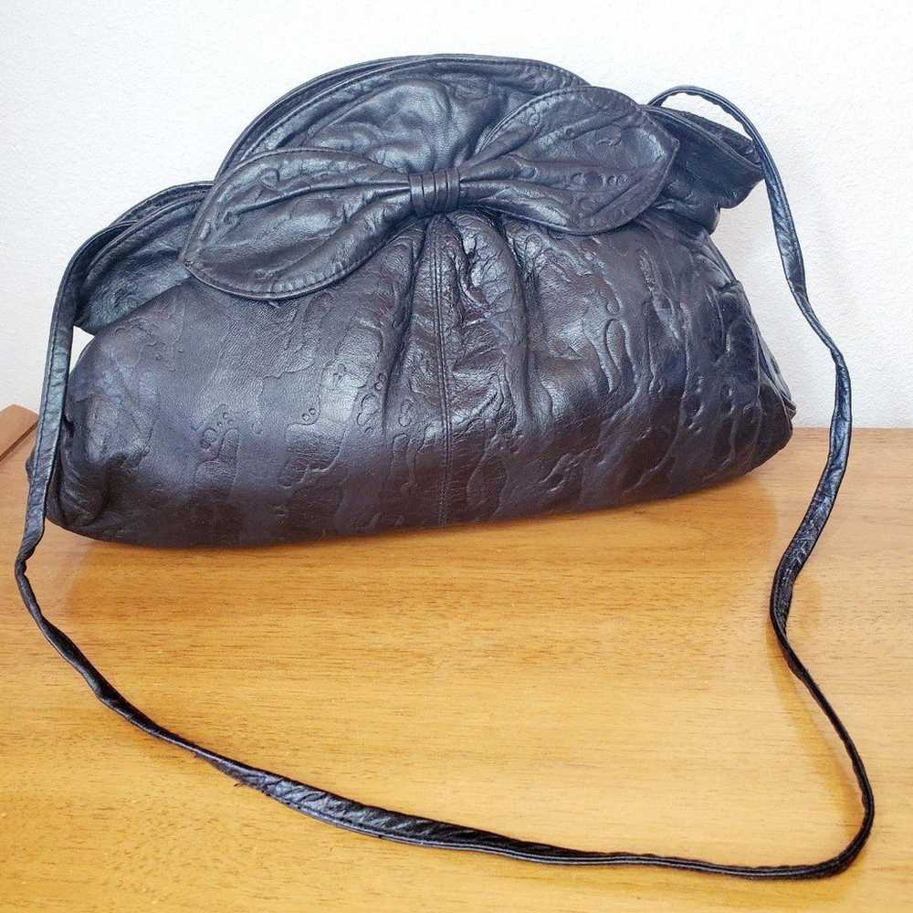 Vintage Viva Black Leather Shoulder Bag Big Bow C… - image 1