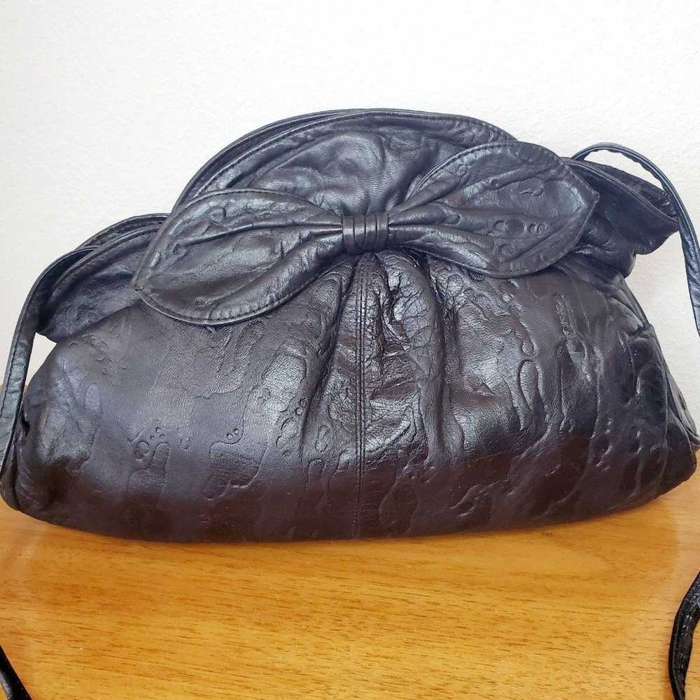 Vintage Viva Black Leather Shoulder Bag Big Bow C… - image 2