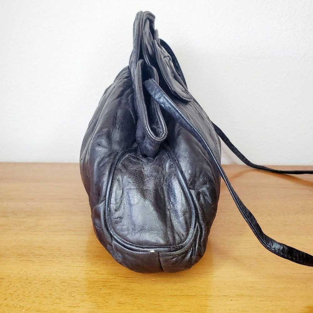 Vintage Viva Black Leather Shoulder Bag Big Bow C… - image 3