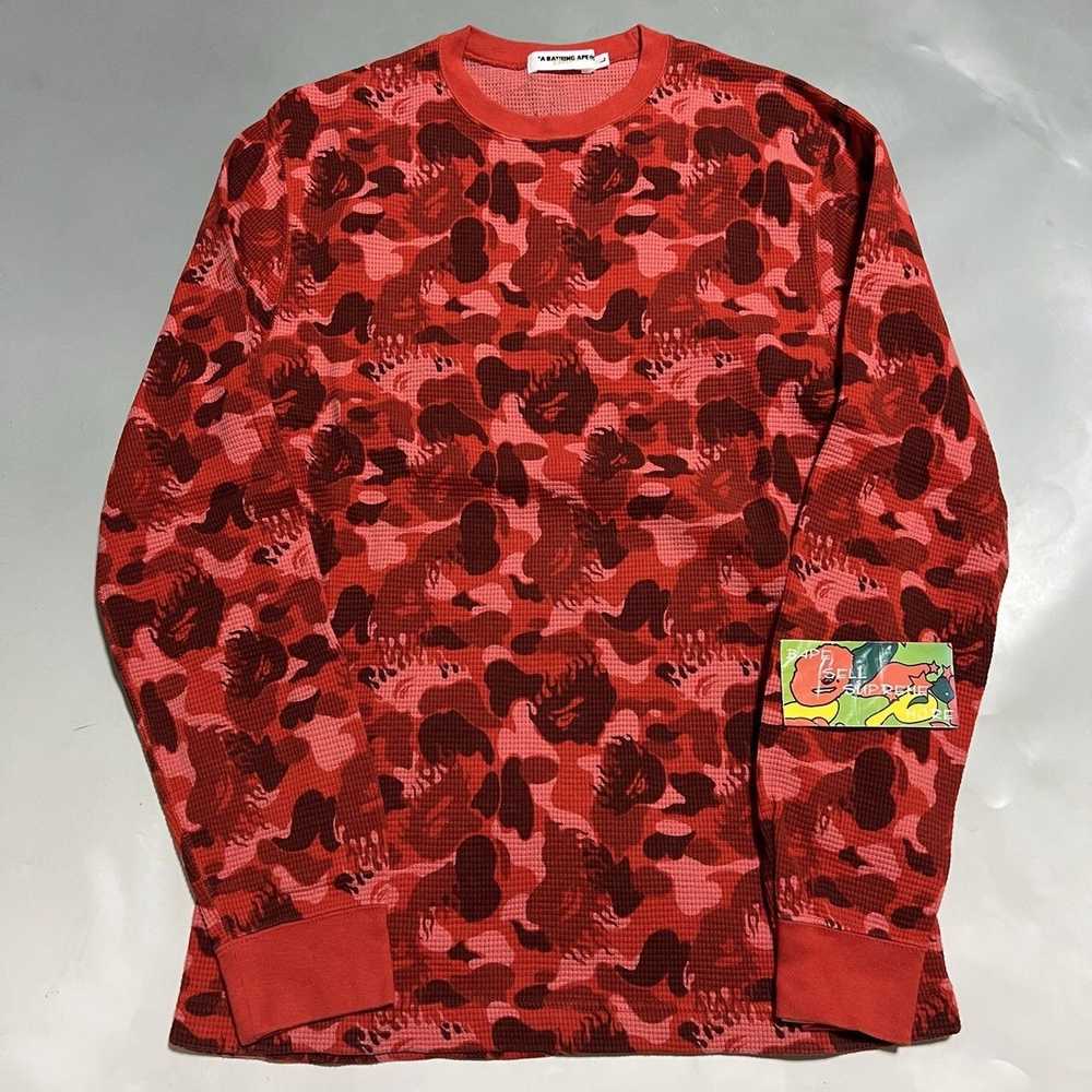 BAPE Fire camo Red waffle long TEE - image 1