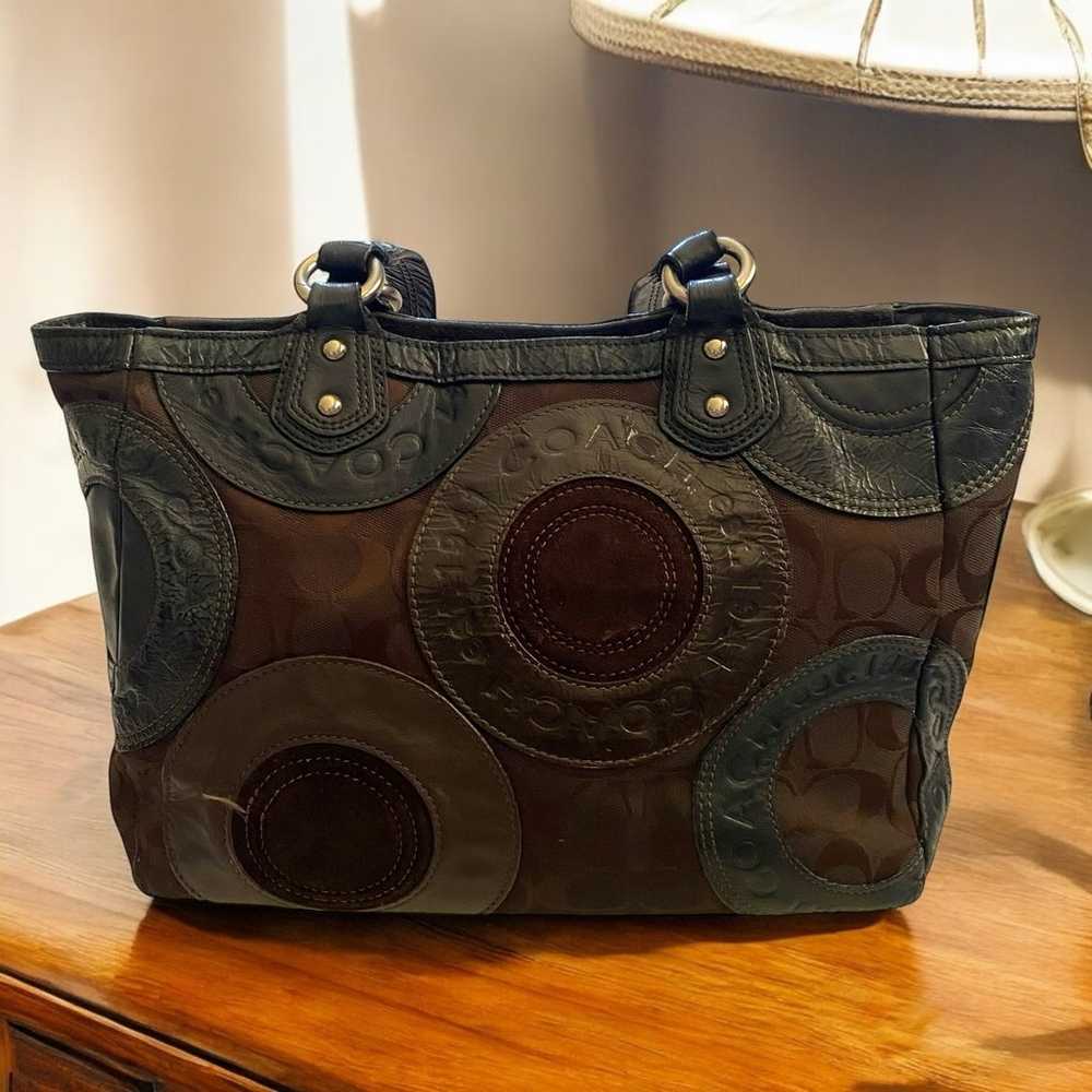 Vintage COACH Circle Patchwork East West Tote Bla… - image 1