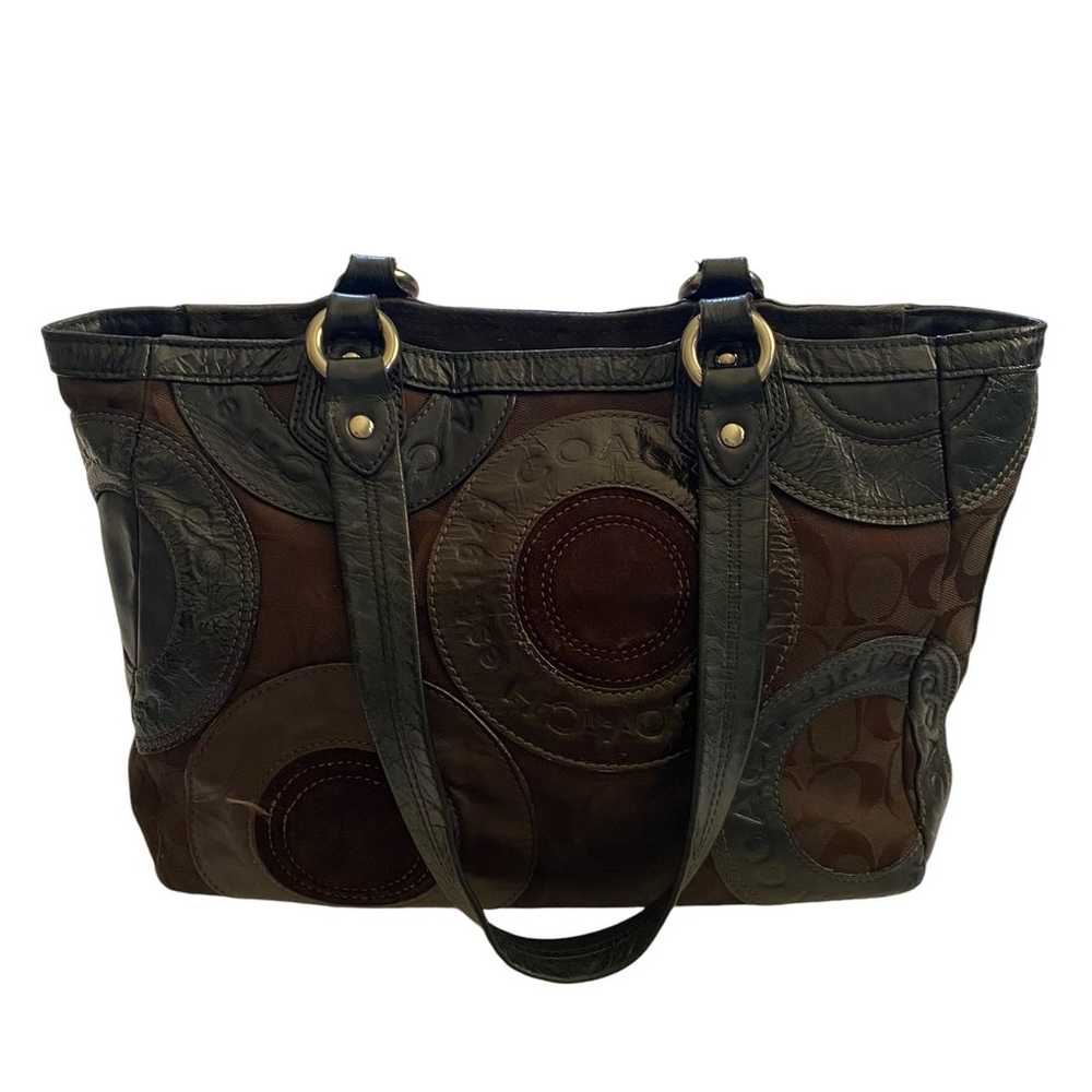 Vintage COACH Circle Patchwork East West Tote Bla… - image 2