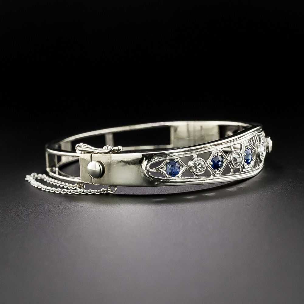 Art Deco Sapphire and Diamond Bangle Bracelet - image 2