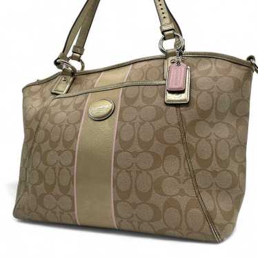 Coach Tote Bag S61 Signature Beige Stripe Signatur