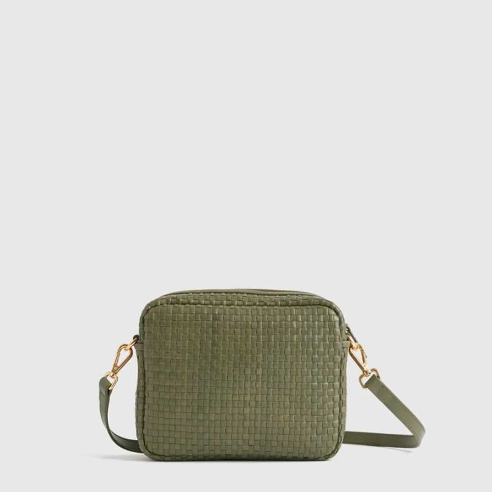 Quince Italian Leather Woven Crossbody Bag Olive - image 1