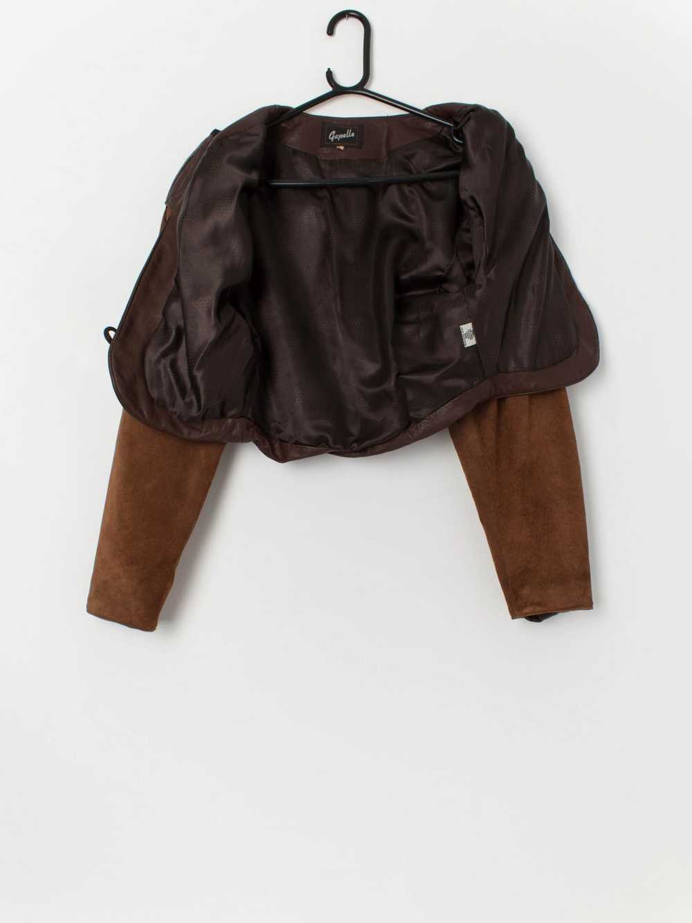 80s vintage tam and brown cropped leather jacket … - image 2