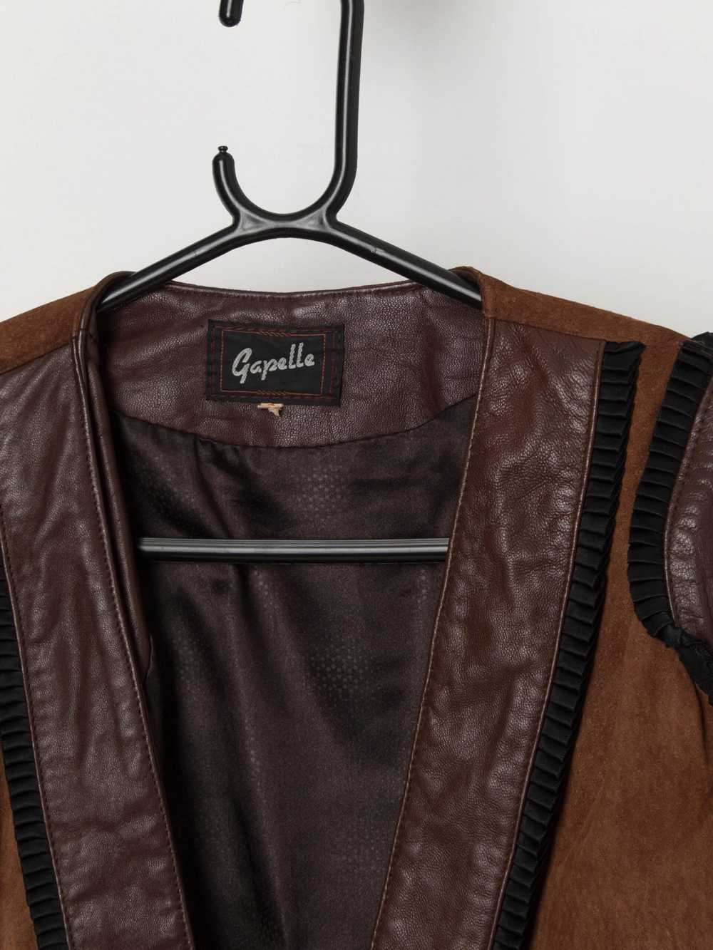 80s vintage tam and brown cropped leather jacket … - image 3