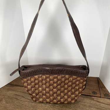 Vintage Fossil Brown Leather Basket Weave Shoulde… - image 1