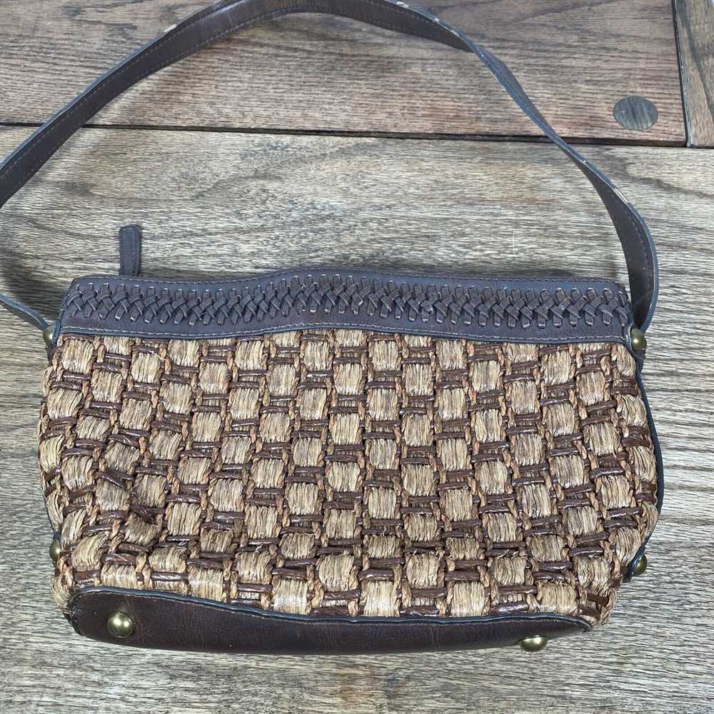 Vintage Fossil Brown Leather Basket Weave Shoulde… - image 2