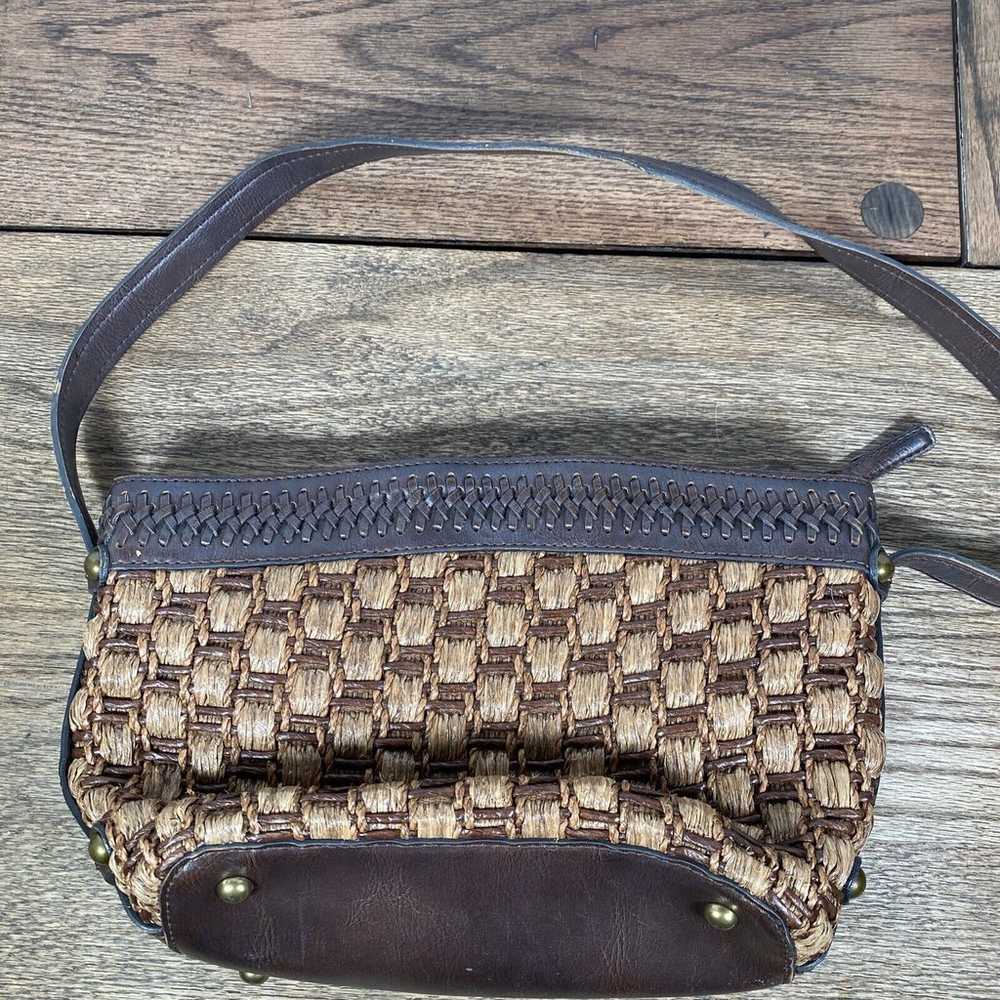 Vintage Fossil Brown Leather Basket Weave Shoulde… - image 4