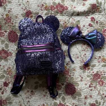 Disney Loungefly Purple Potion Sequin Backpack + … - image 1