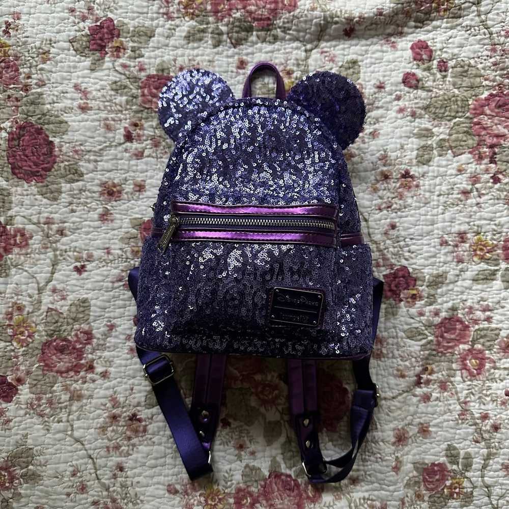 Disney Loungefly Purple Potion Sequin Backpack + … - image 3