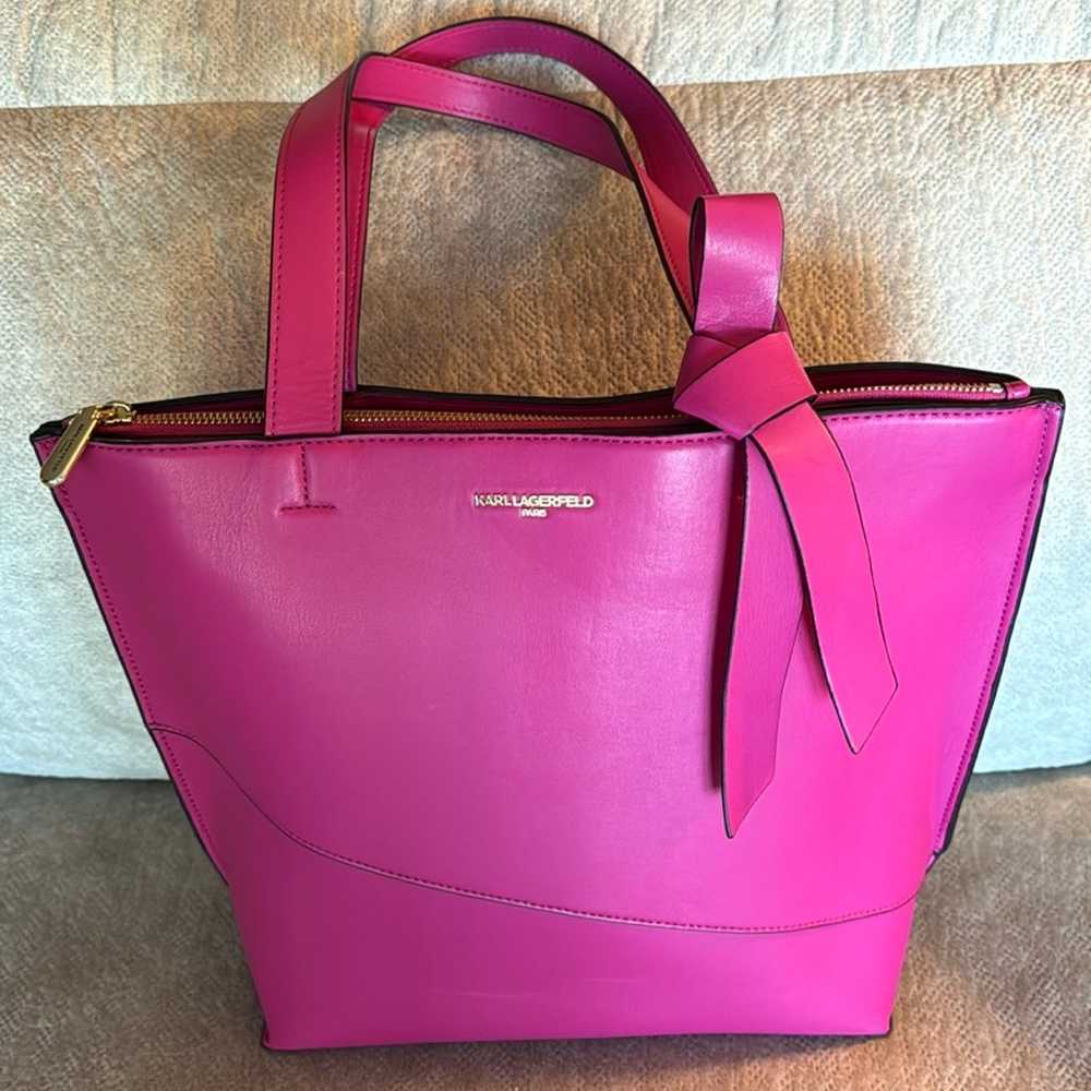 Karl Lagerfeld magenta leather tote bag. - image 1