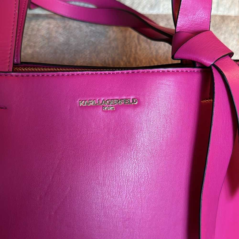 Karl Lagerfeld magenta leather tote bag. - image 2