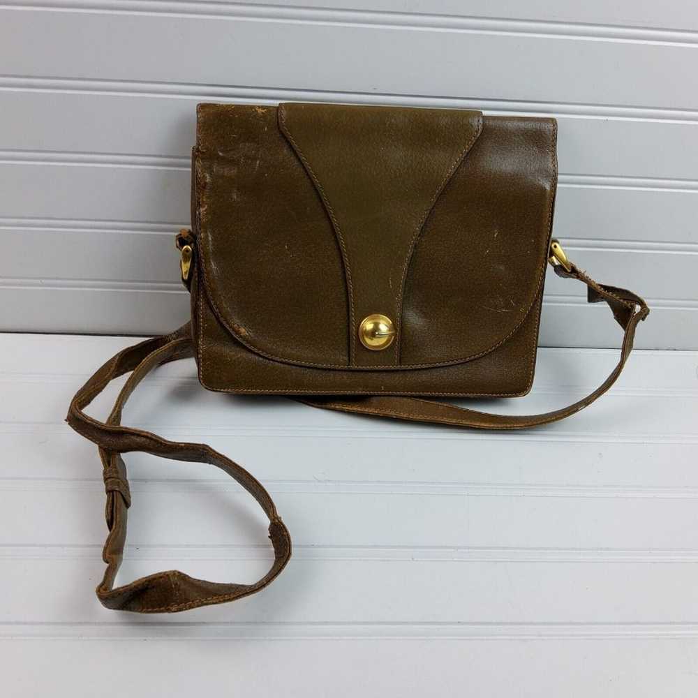 Vintage Gucci Leather Shoulder Handbag Purse Oliv… - image 2