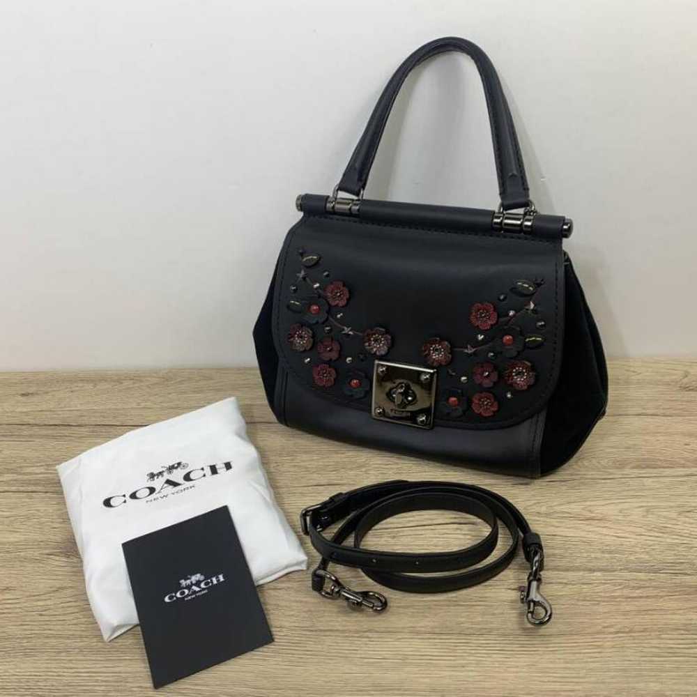 COACH Flower Motif Black Leather 2way Handbag - image 1