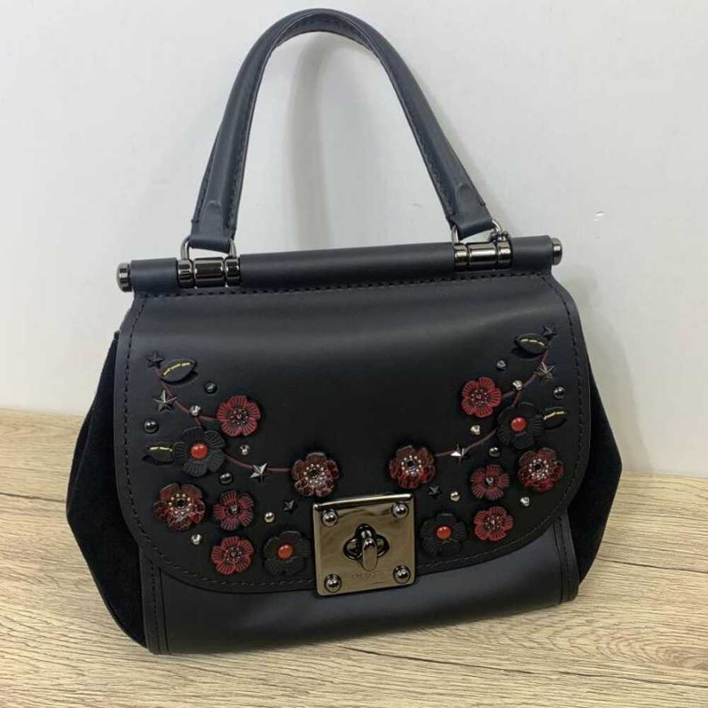 COACH Flower Motif Black Leather 2way Handbag - image 2