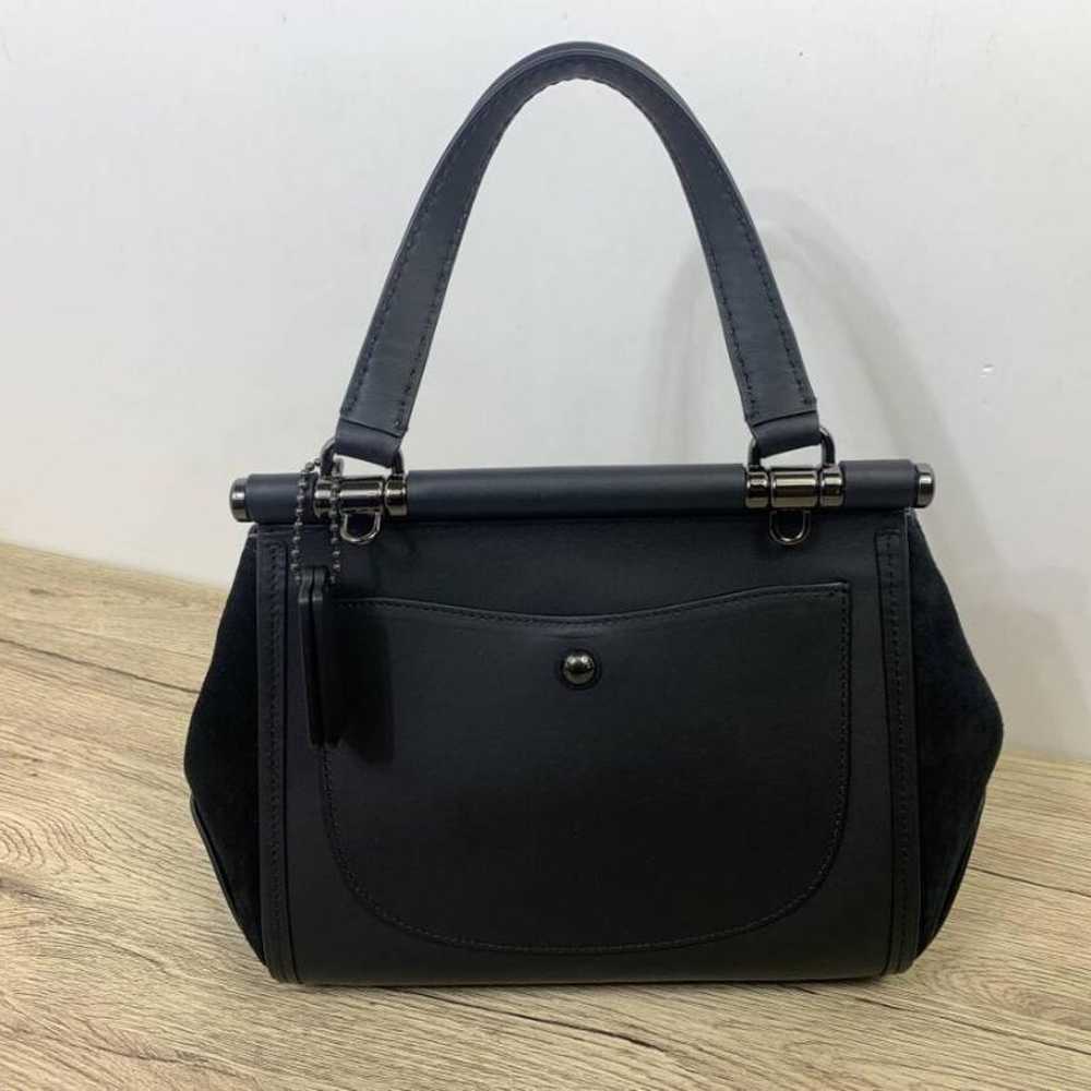 COACH Flower Motif Black Leather 2way Handbag - image 3