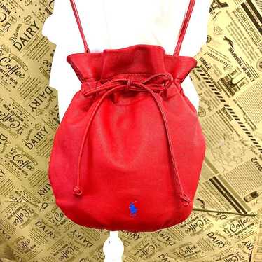 Ralph Lauren Shoulder Bag Drawstring Red Pouch Lea