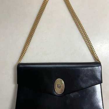 Vintage Dior Black Leather Chain Shoulder Bag. - image 1