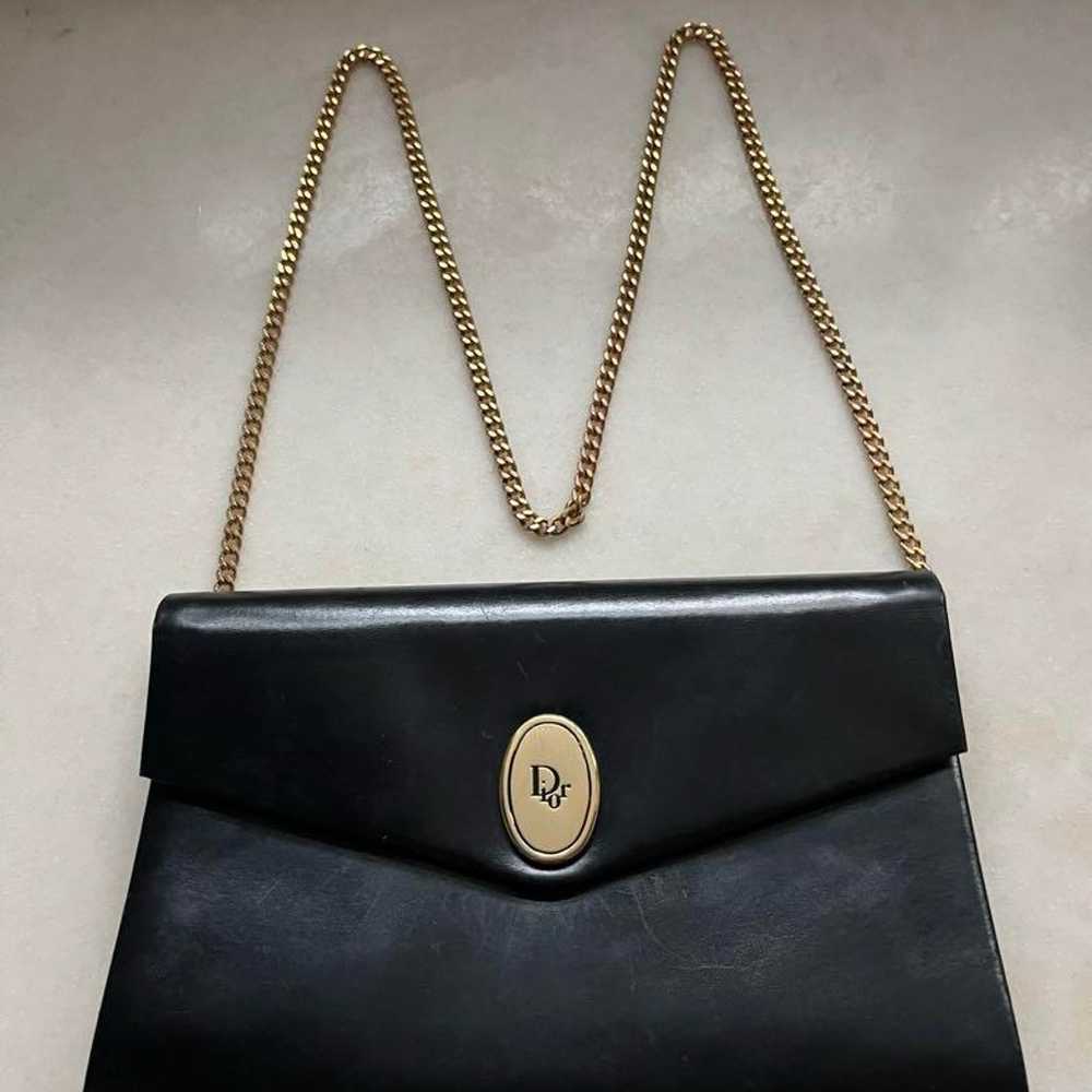 Vintage Dior Black Leather Chain Shoulder Bag. - image 2