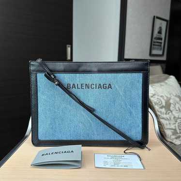 BALENCIAGA Navy Pochette Denim Clutch Shoulder Bag