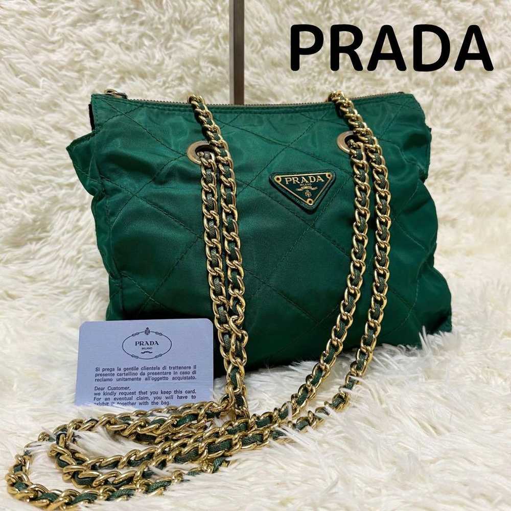 Prada brand new green chain shoulder bag in nylon… - image 1