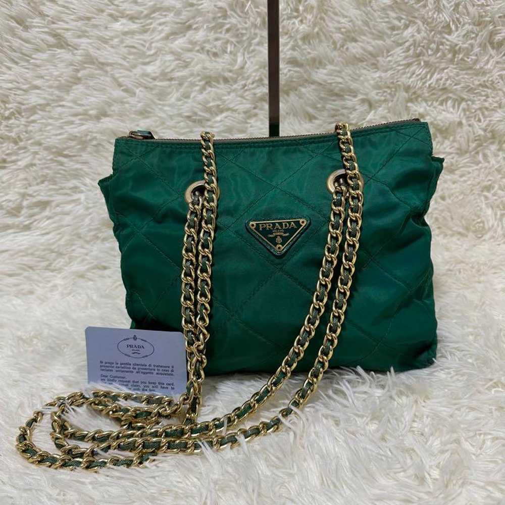 Prada brand new green chain shoulder bag in nylon… - image 2