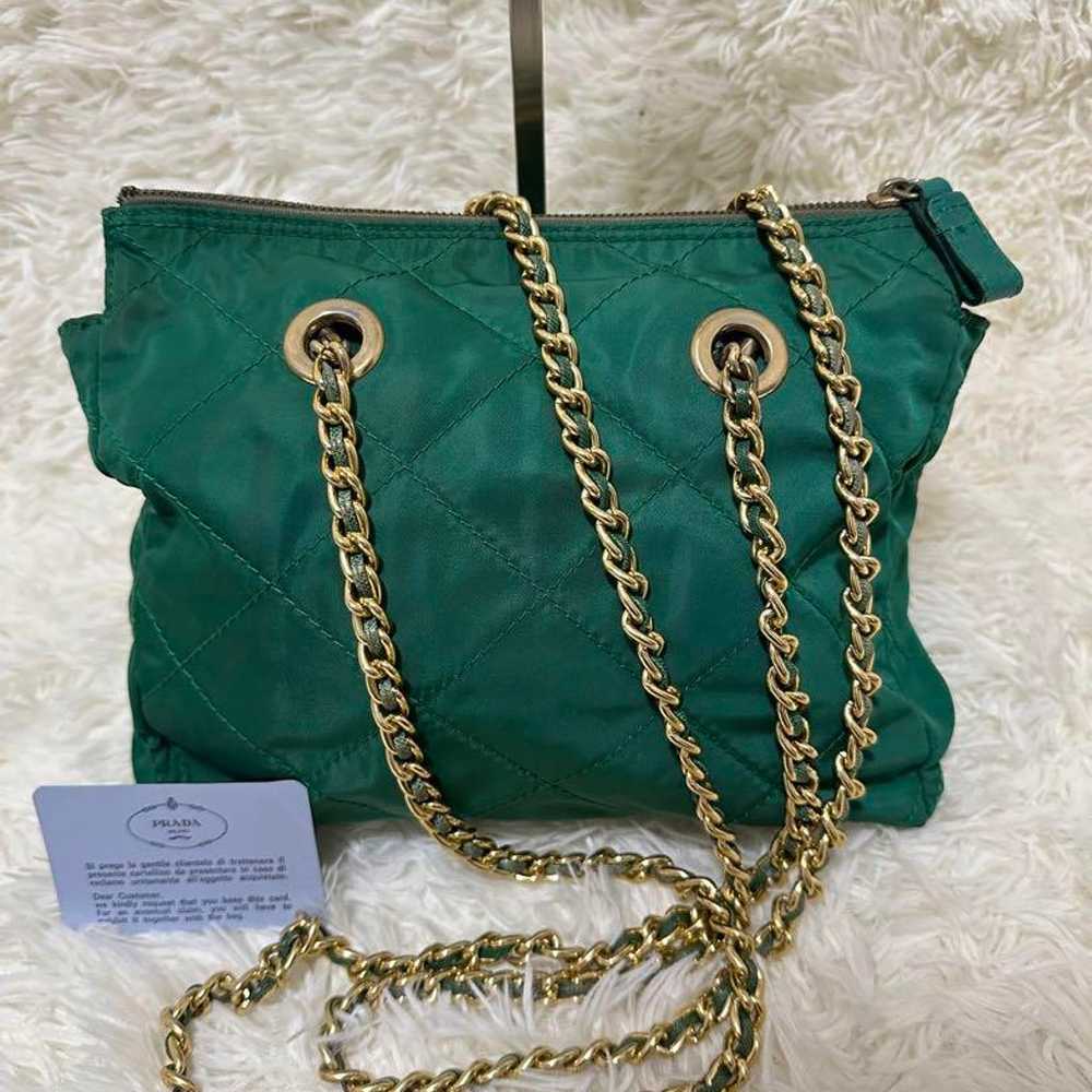 Prada brand new green chain shoulder bag in nylon… - image 4