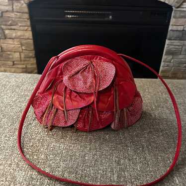 Vintage Woman’s Red All Leather 80’s Bags By Pink… - image 1