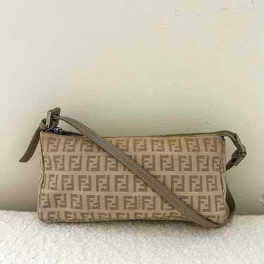 Fendi Mini Zucchino Canvas and Leather Baguette