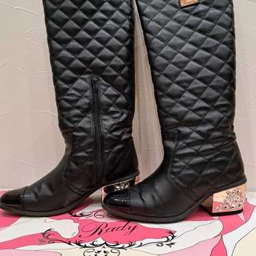 Rady Black Quilted Long Boots - image 1