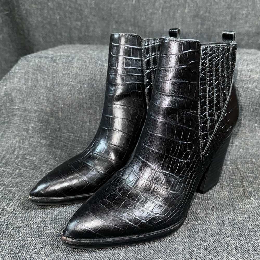 Marc Fisher LTD Croc-Embossed Black Leather Block… - image 11