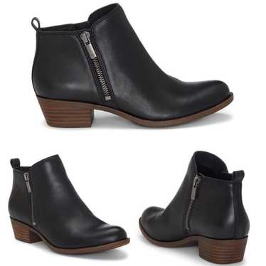 Lucky Brand Basel black leather flat bootie.