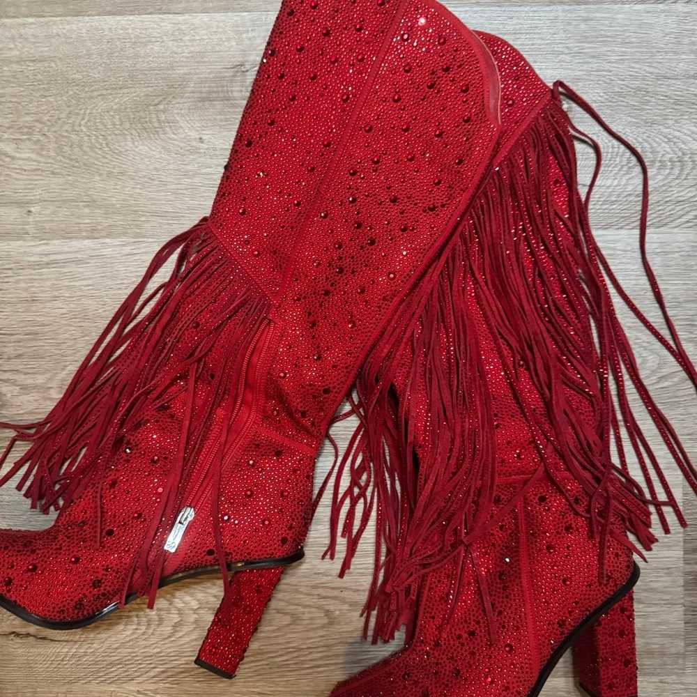 Jessica Simpson red fringe western sparkle cowgir… - image 2