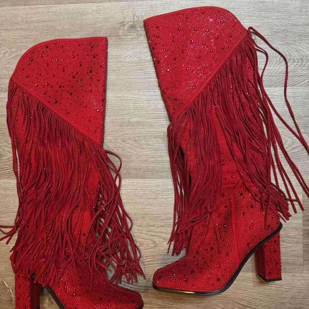 Jessica Simpson red fringe western sparkle cowgir… - image 4