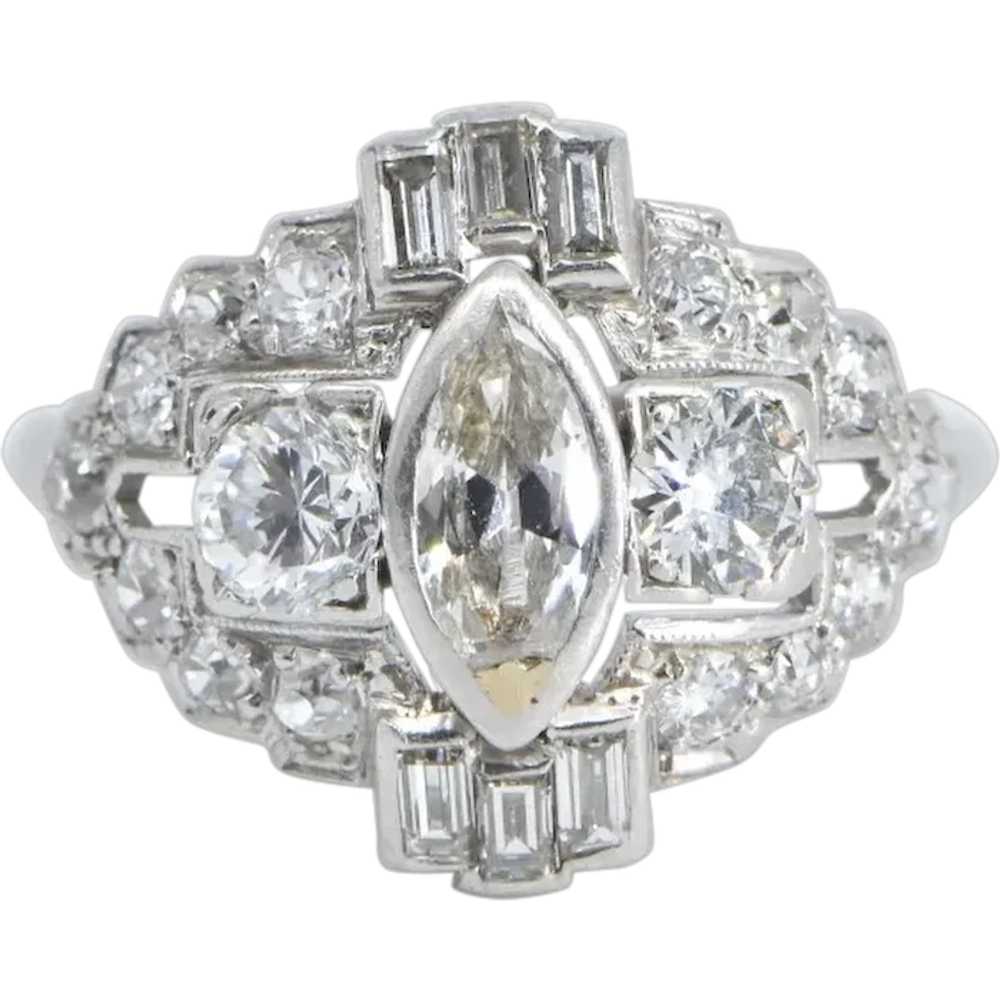 Platinum 1.08 Ctw Marquise Diamond Art Deco Engag… - image 1