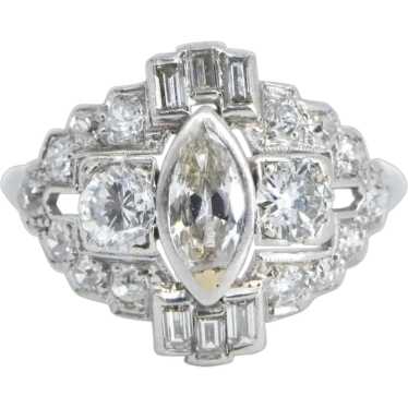 Platinum 1.08 Ctw Marquise Diamond Art Deco Engag… - image 1