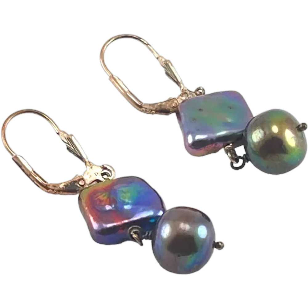 Handcrafted Sterling Iridescent Pearl Dangle Earr… - image 1