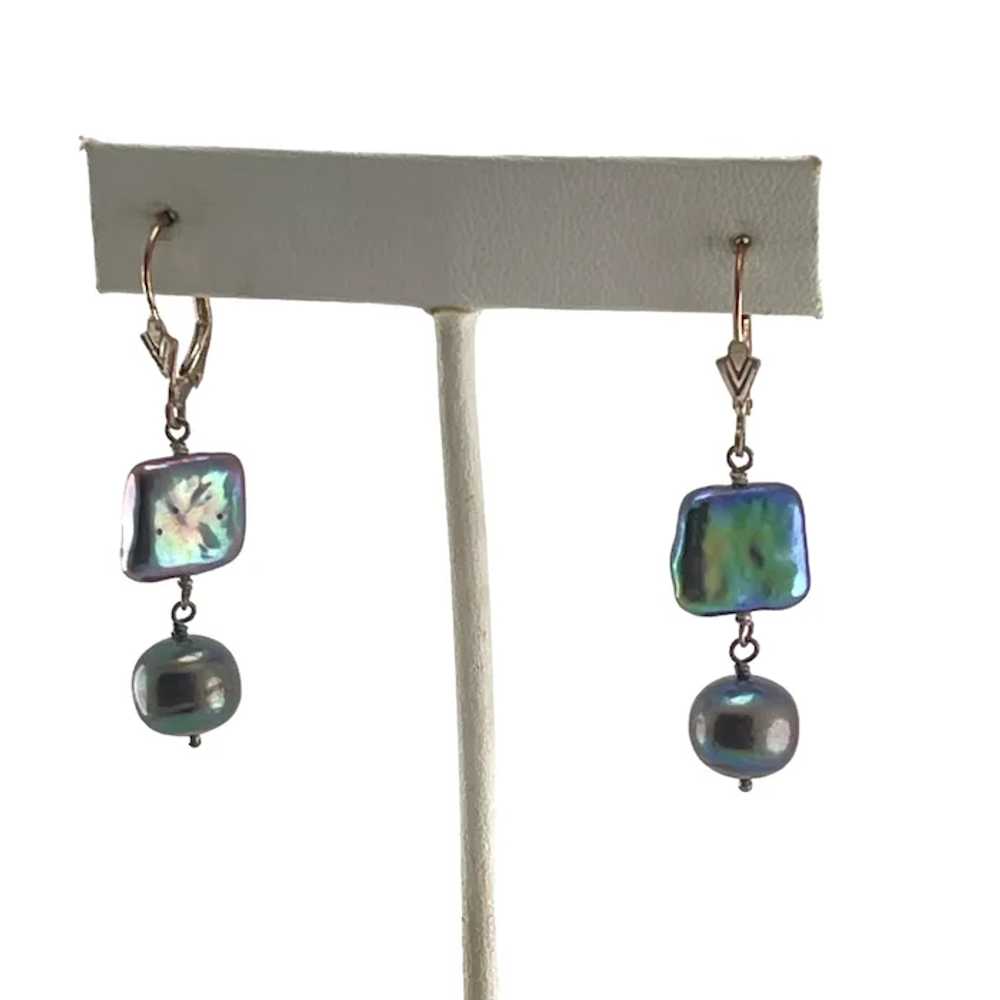 Handcrafted Sterling Iridescent Pearl Dangle Earr… - image 2