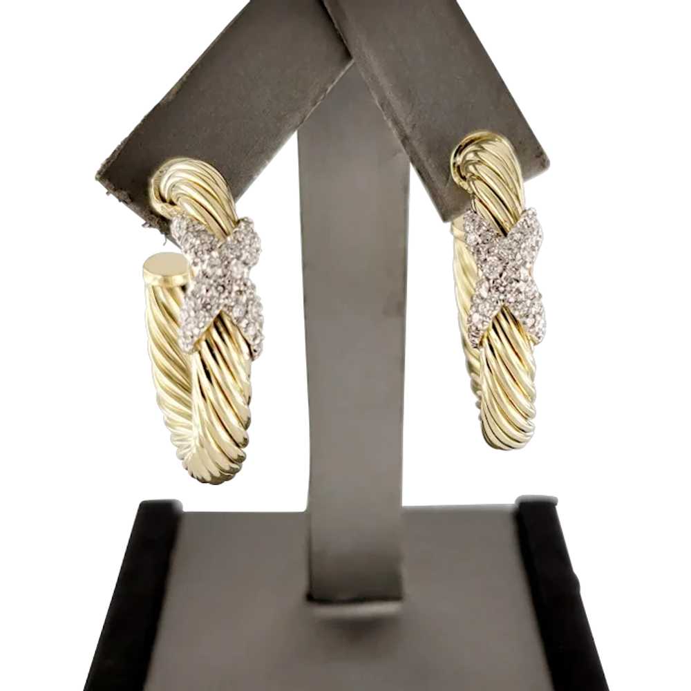 David Yurman Petite X Hoop Earrings in 14K Yellow… - image 1