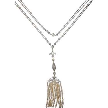 Vintage 14k White Gold Necklace with Diamonds and… - image 1