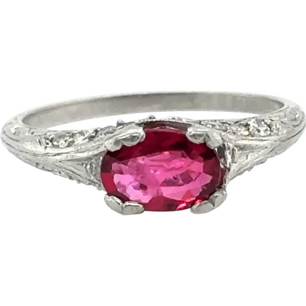 Art Deco Ruby Diamond Ring 1.10ct Platinum Antiqu… - image 1