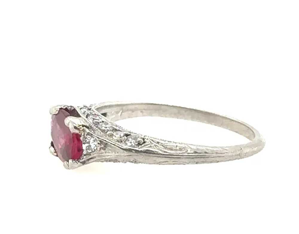 Art Deco Ruby Diamond Ring 1.10ct Platinum Antiqu… - image 3